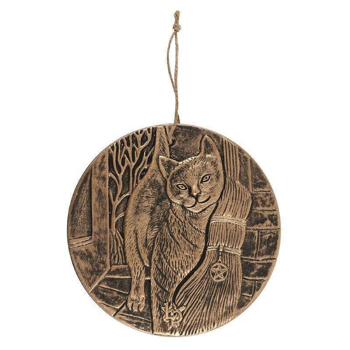 Cat With Broom  Bronze Effect Hanging Plaque By Lisa Parker
