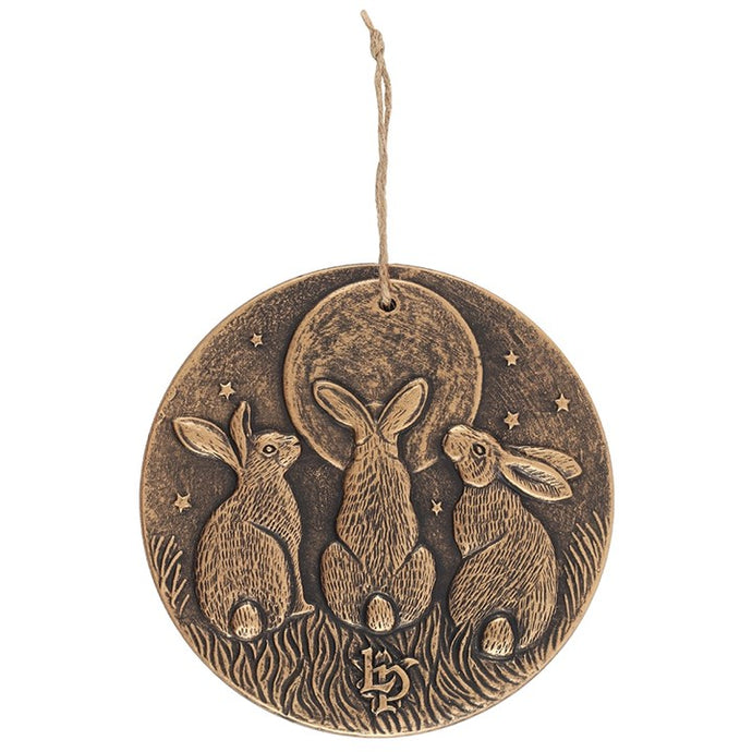 Moon Gazing  3 Hares Bronze Coloured Hanging Plaque by Lisa Parker