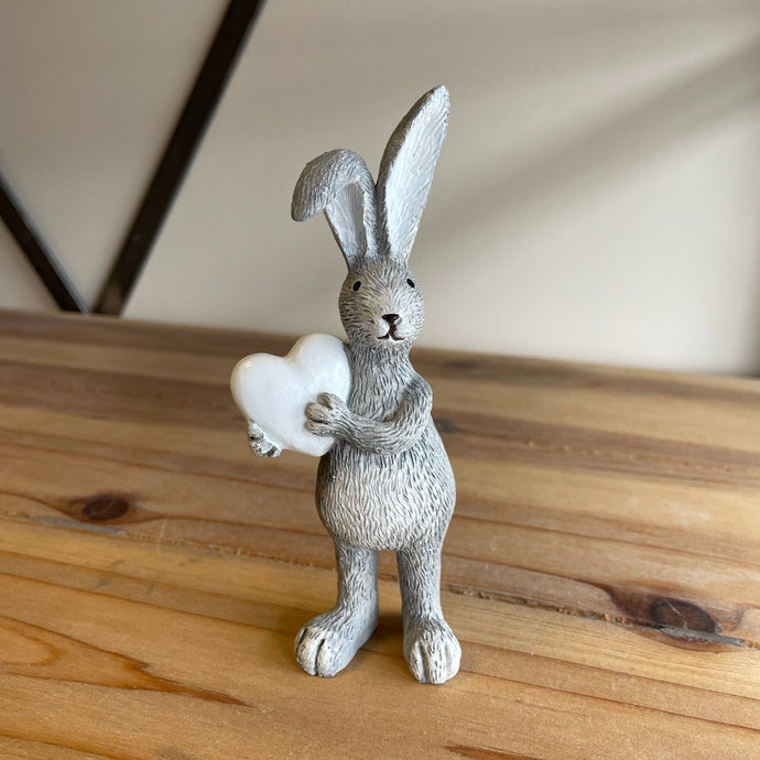 Standing Grey Rabbit With White Heart Ornament