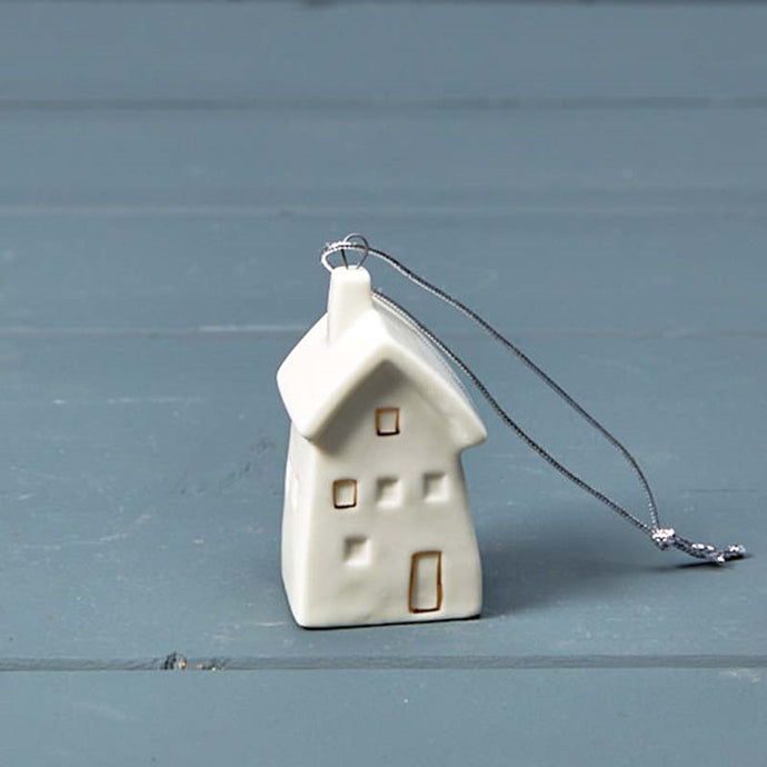 Set Of 3 Ceramic House Hanging Christmas Decoration