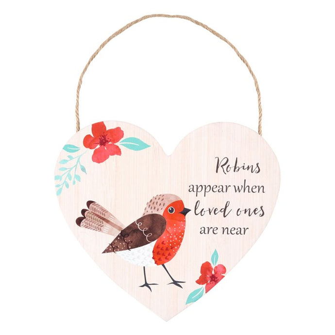 Robin Heart Shaped Memorial Hanging Sign