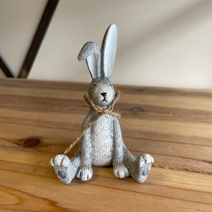 Grey Resin Sitting Rabbit With Bow