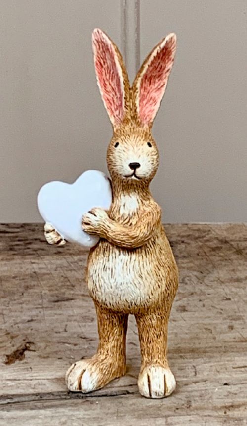 Standing Bunny Rabbit Ornament Holding A White Heart